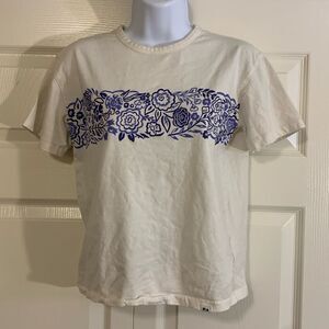 FREE ASSEMBLY, T shirt, crop belly, large with floral print, good condition